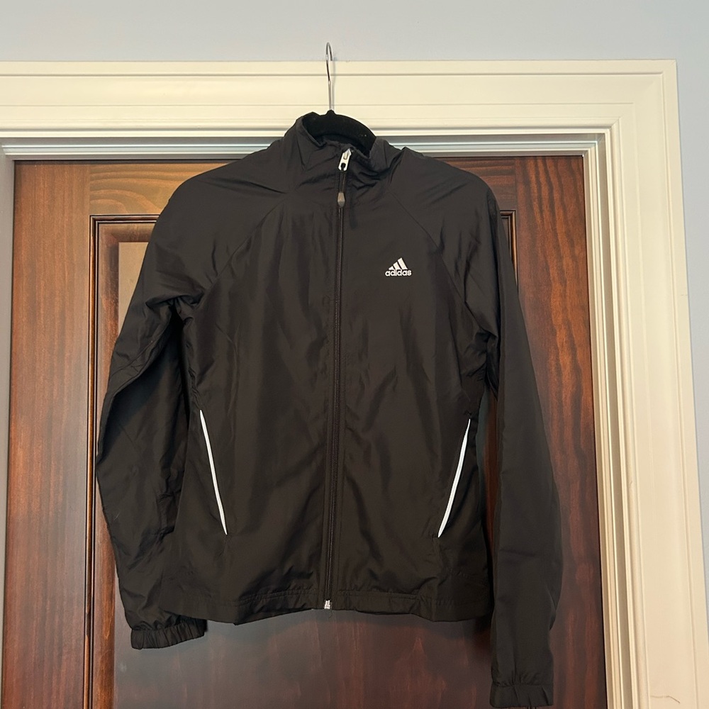 Adidas Black Windbreaker with White and reflective Accents